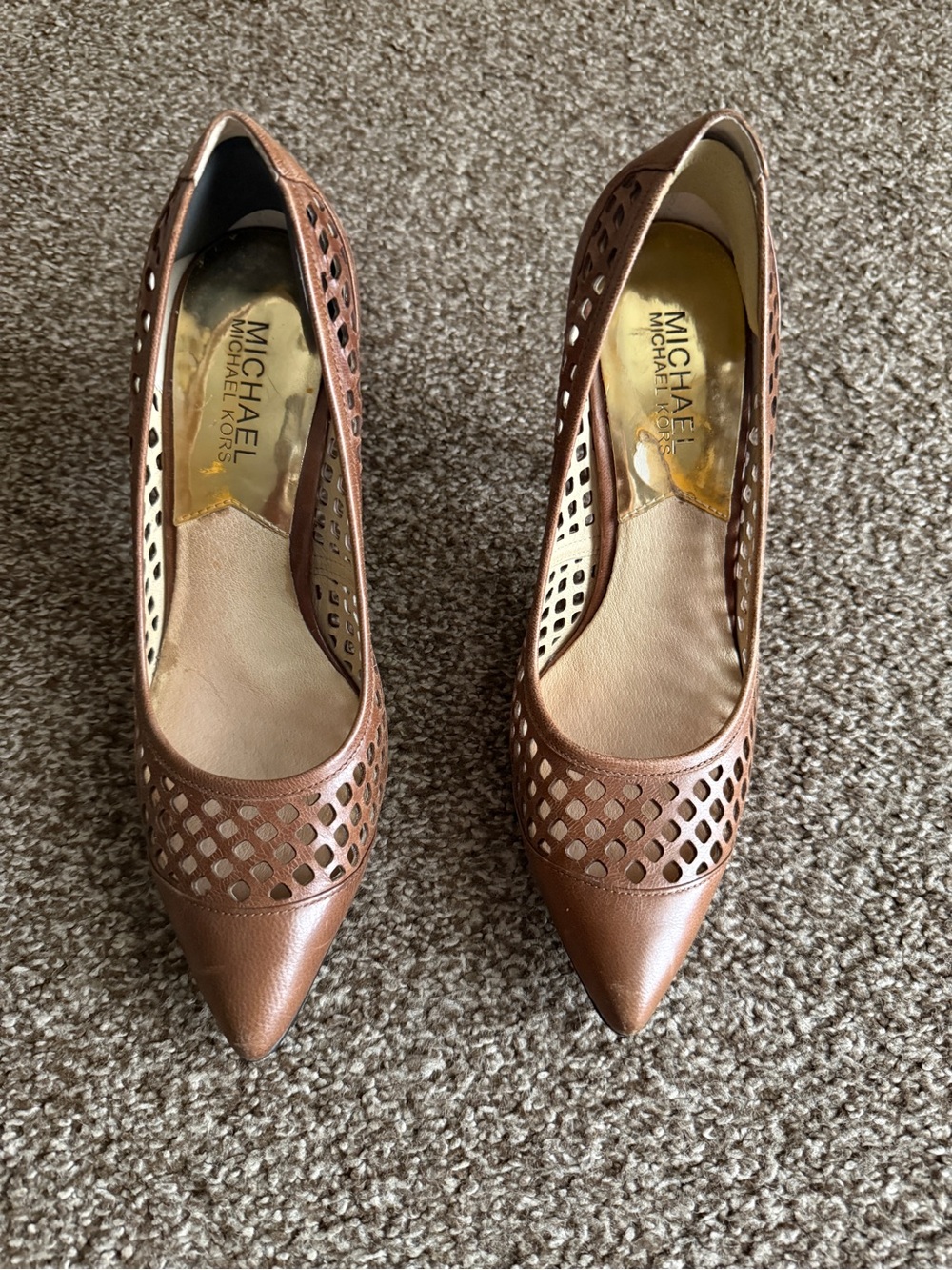 MICHAEL Michael Kors Brown Laser-Cut Pointed Toe Pumps